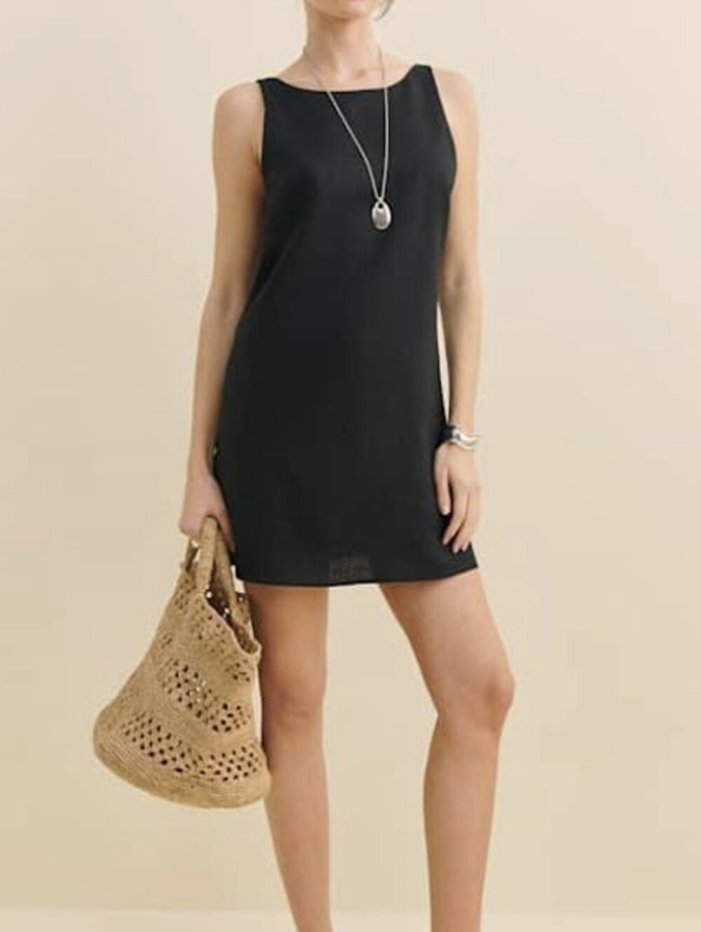 Vintage Black Mini Shift Dress Linen Cotton Ruffle Hem